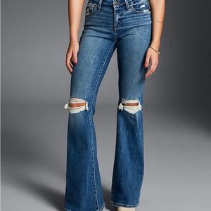 Buckle Distressed Flare Jeans